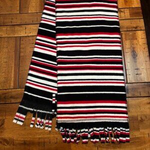 Scarf - black, red and white striped, 100% polyester